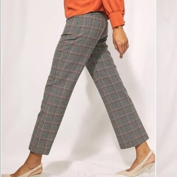 Aritzia Wilfred Kick Flare Check Houndstooth Plaid Pants Black Rust Size 2 - Picture 2 of 8